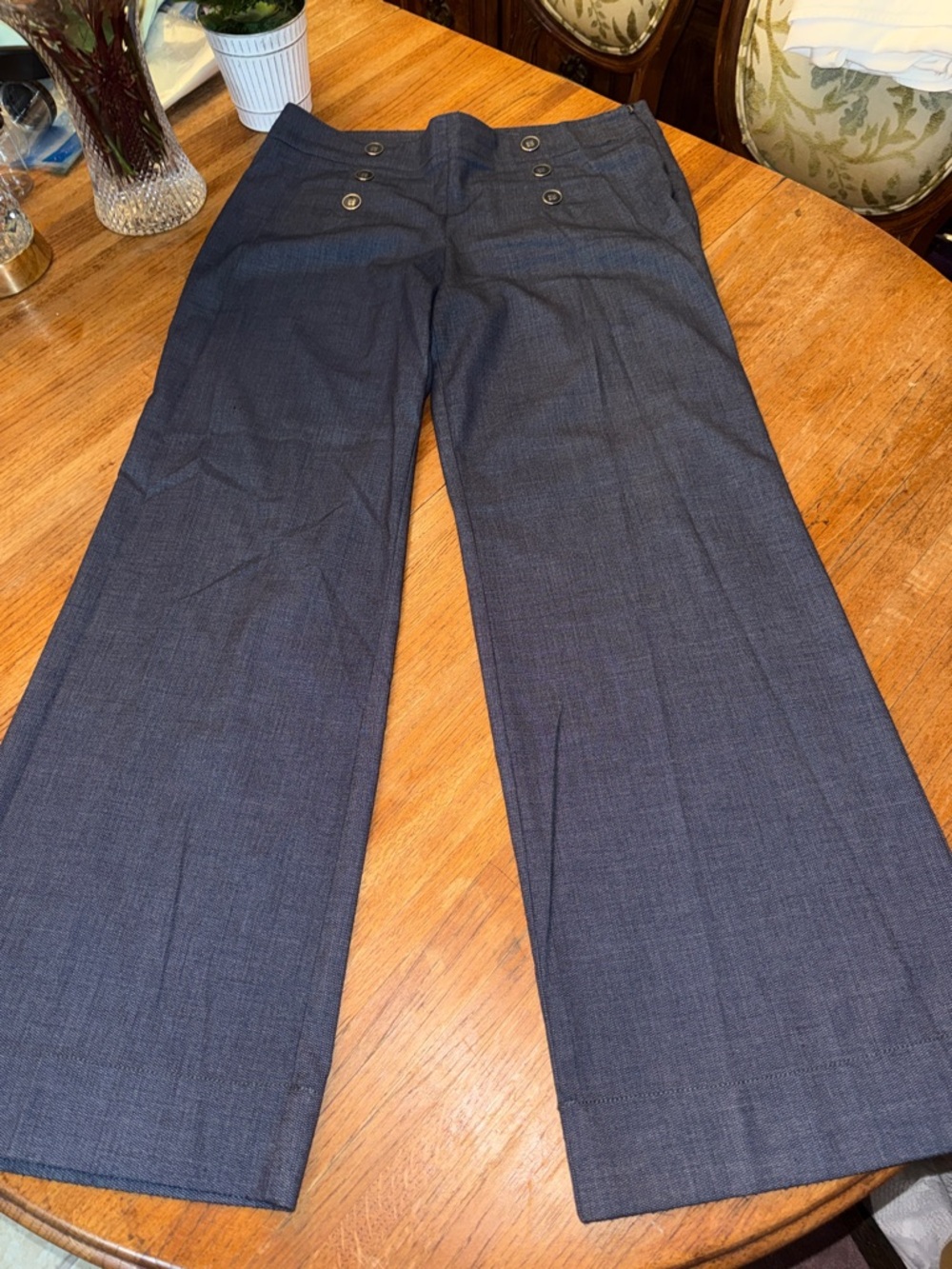 Wide-Leg Sailor-Button Dress Pants, Navy